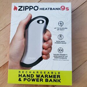 NEW Zippo Silver HeatBank 9s Rechargeable Hand Warmer & Power Bank
